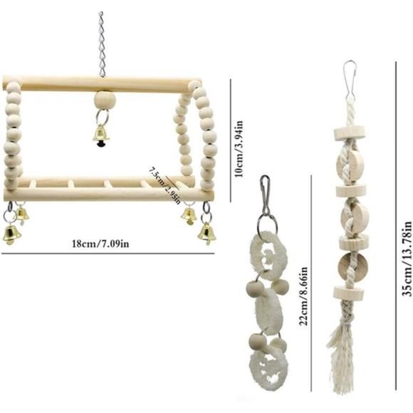 7 Packs Parrot Swing Chewing Toys-Hanging Bell Bird Cage Toys Suitable for Small - Picture 2 of 6